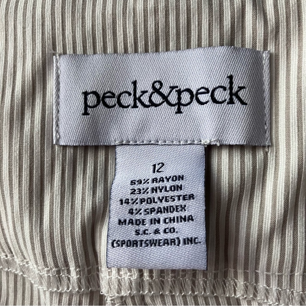 Peck & Peck Eva Crop Pants with Tummy Control Panel White and Tan Stripe… - Picture 9 of 13